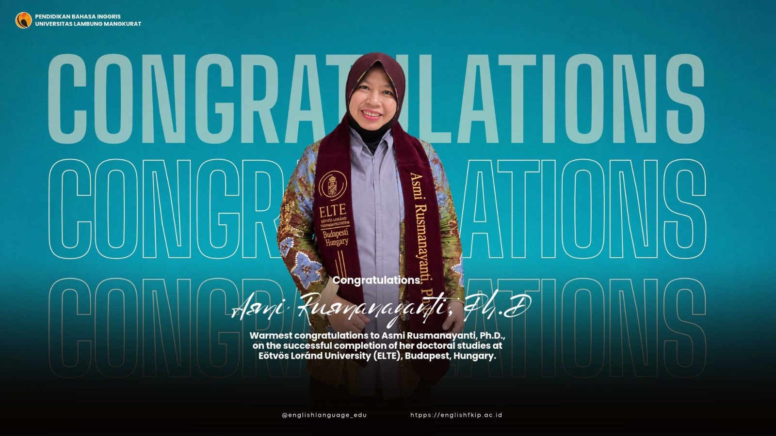 Asmi Rusmanayanti Raih Gelar Ph.D dari Eötvös Loránd University Hungaria Asmi Rusmanayanti Raih Gelar Ph.D dari Eötvös Loránd University Hungaria