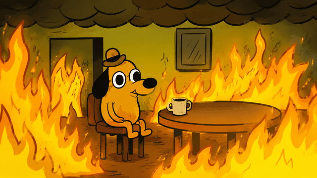 Anjing di tengah kebakaran, this is fine meme